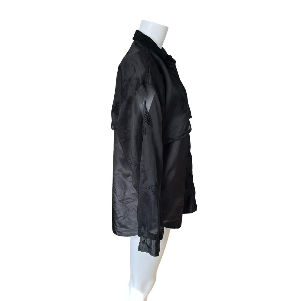 Vintage Roper Black blouse Button Up Long Sleeve Sheer Sleeves Bows Size Medium - Picture 4 of 13